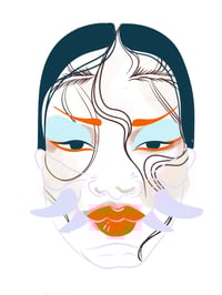 Image 3 of Masque brodé blanc, détails violet et orange