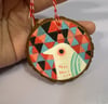 Hand painted wood slice ornaments ( small geo bird)