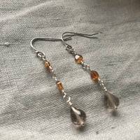 Image 2 of Hessonite Garnet Smoky Quartz Teardrop Sterling Silver Earrings