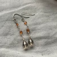 Image 3 of Hessonite Garnet Smoky Quartz Teardrop Sterling Silver Earrings