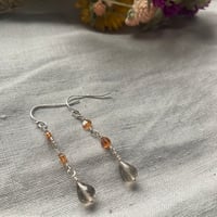 Image 1 of Hessonite Garnet Smoky Quartz Teardrop Sterling Silver Earrings