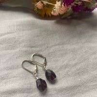 Image 2 of Red Garnet Sterling Silver Short Leverback Earrings