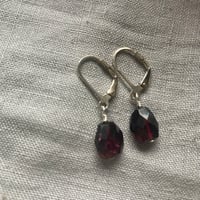 Image 3 of Red Garnet Sterling Silver Short Leverback Earrings