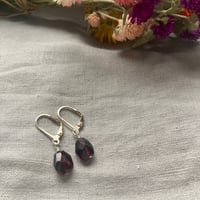 Image 1 of Red Garnet Sterling Silver Short Leverback Earrings