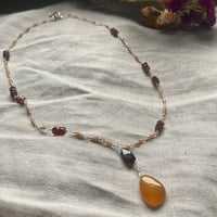 Image 1 of Chalcedony Mixed Garnet Sterling Silver Necklace