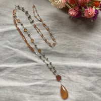 Image 1 of Chalcedony Hessonite Garnet Smoky Quartz Sterling Silver Necklace