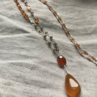 Image 3 of Chalcedony Hessonite Garnet Smoky Quartz Sterling Silver Necklace