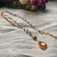 Image 2 of Chalcedony Hessonite Garnet Smoky Quartz Sterling Silver Necklace