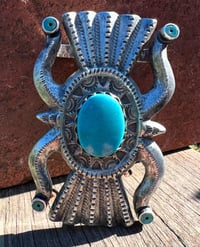 Image 2 of WL&A Handmade Sterling Old Style Belt Buckle - Royston Turquoise - Size 3.5" x 2.5" -190 Gram