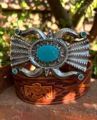 Image 4 of WL&A Handmade Sterling Old Style Belt Buckle - Royston Turquoise - Size 3.5" x 2.5" -190 Gram