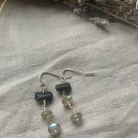 Image 1 of Black Tourmaline Gray Labradorite Natural Gemstone Sterling Silver Earrings 