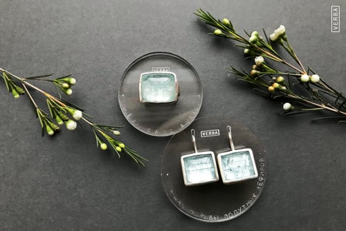 Image of "Zephyr blow with gentle.." silver earrings with aquamarines · AUDIRE ZEPHYROS SPIRARE SECUNDOS ·