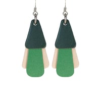 Australian leather earrings - 'Jazz'. Dark forest green, emerald green, beige [JGG-912]