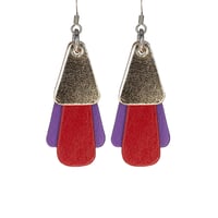 Australian leather earrings - 'Jazz'. Gold, rich red, purple [JGR-939]