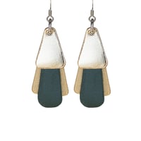 Image 1 of Australian made leather earrings - Jazz. Gold, dark forest green, matte gold [JGG-934]