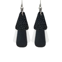 Australian leather earrings - 'Jazz'. Textured black, smooth black, matte white [JBW-926]