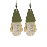 Australian made leather earrings - Jazz. Olive green, gold, matte gold [JOG-904]