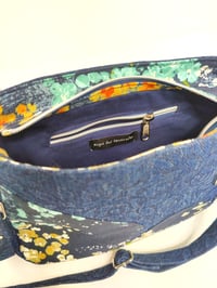 Image of Denim Crossbody Bag with Abstract Patches