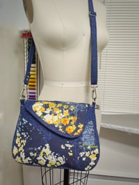 Image of Denim Crossbody Bag with Abstract Patches