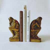 Image 1 of Vintage Solid Brass Thinking Man Bookends