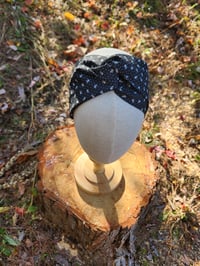 Image 1 of Black & White Tiny Flower Turban Twist Headband 