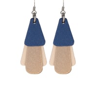 Image 1 of Australian made leather earrings - Jazz. Navy blue, matte rose gold, beige [JBG-901]