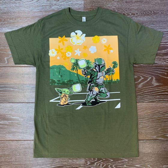 Image of Grogu Mando Pickle Ball ARMY Green TEE