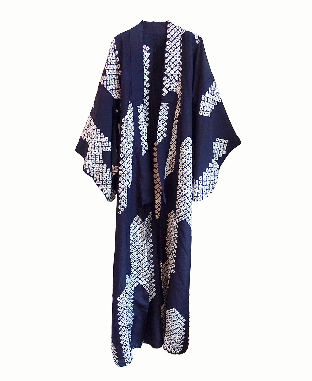 Image of Silke kimono dame - mørkeblå med hvide shibori prikker