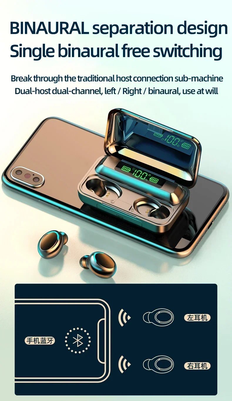 MSL F9 Bluetooth 9D Stereo High Bass Wireless Earbuds Touch Control Waterproof