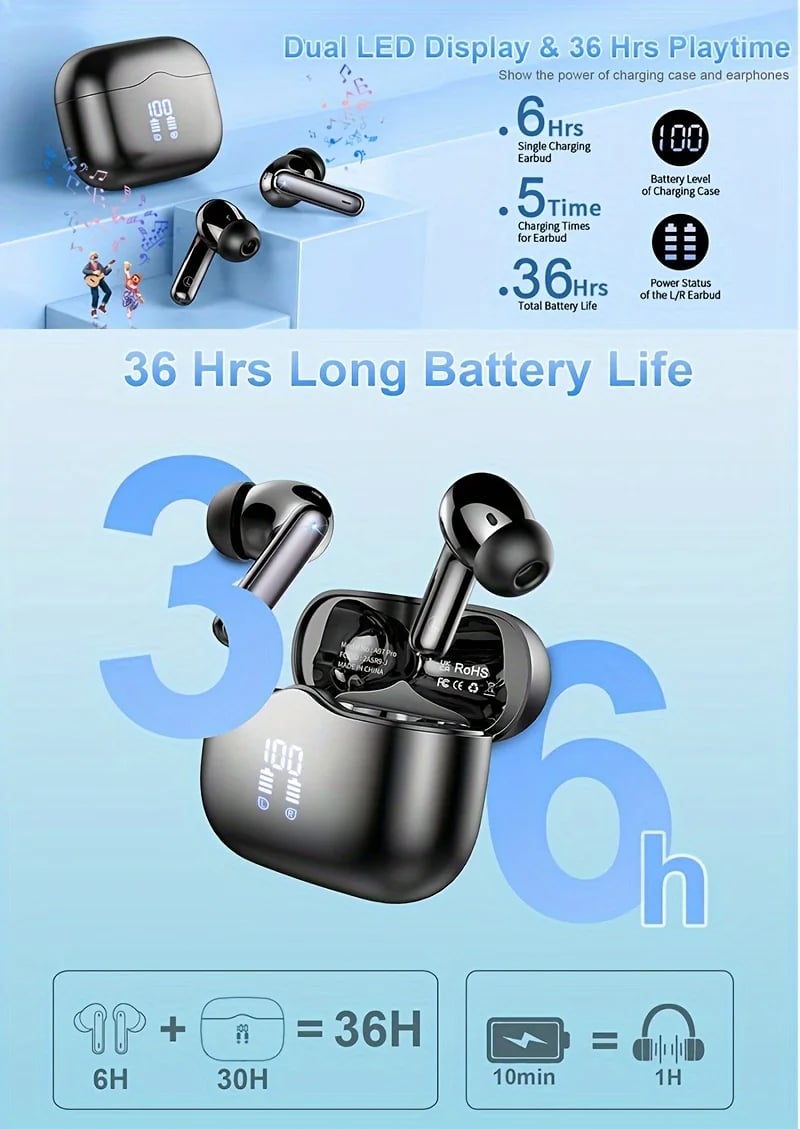 MSL UYXIO Wireless Earphone 40dB Noise Cancelling Bluetooth 5.3 with LED Display
