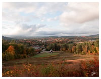 Image 1 of PRINT: DOWNTOWN CLAREMONT, NEW HAMPSHIRE FROM ARROWHEAD MOUNTAIN - FALL 2024