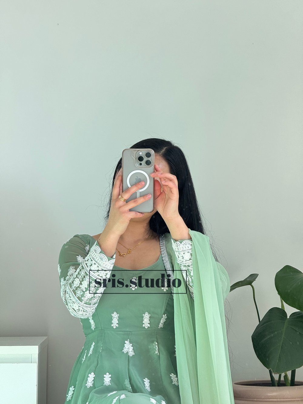 Image of Pastel green three piece anarkali set