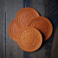 "supporter of good times" coaster 4 set (cognac).