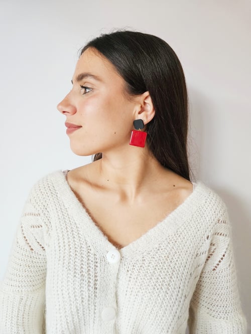 Image of Pendientes SQUARE - Rojo guinda