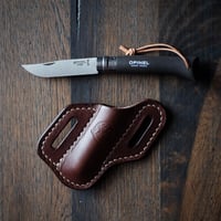 Image 1 of Cross draw sheath with Opinel #8 trekking (dark brown)