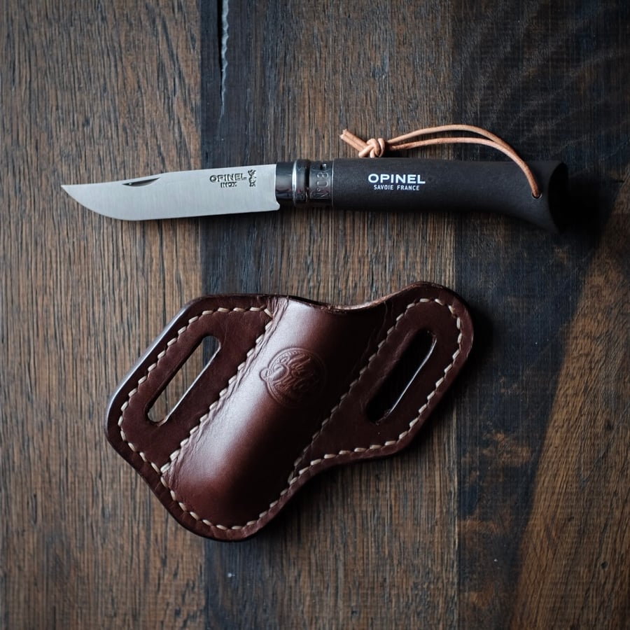 Image of Cross draw sheath with Opinel #8 trekking (dark brown)