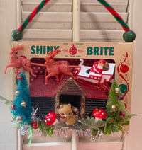 Vintage Shiny Brite Christmas Ornaments Box with Ceramic House and More Cheer