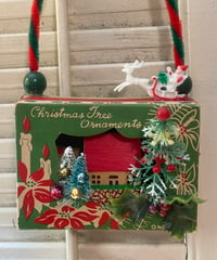 Vintage Christmas Ornaments Box with Wooden House and More Cheer