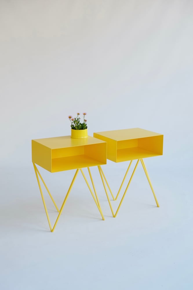 Image of Pair of yellow Robot side tables - ex-display 