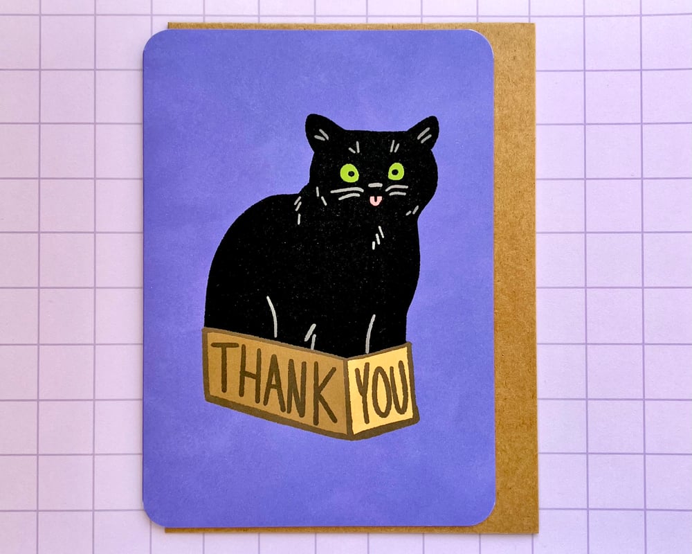 Image of Cat in a box thank you card