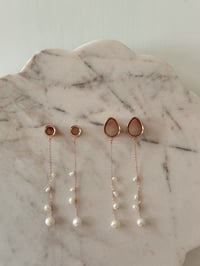 Image 1 of Long Dangly Pearl Drops (Rose Gold)