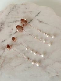 Image 3 of Long Dangly Pearl Drops (Rose Gold)