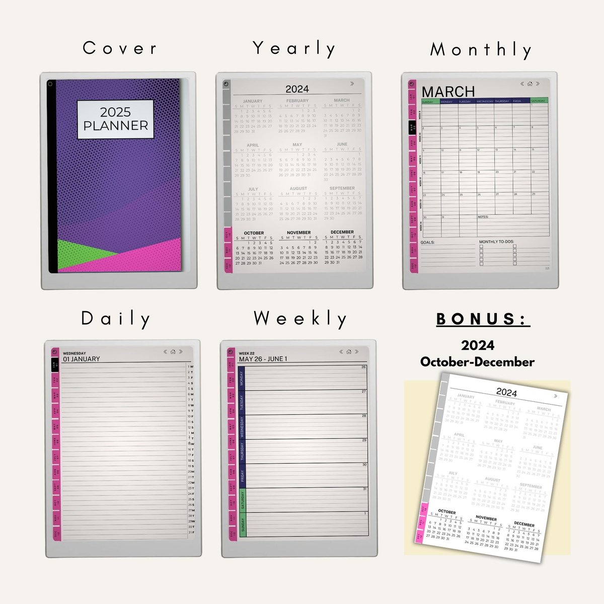 2025 Ultimate Lined Planner (Purple), Template for reMarkable Paper Pro | Smart Planner Templates printable-2025-weekly-calendar