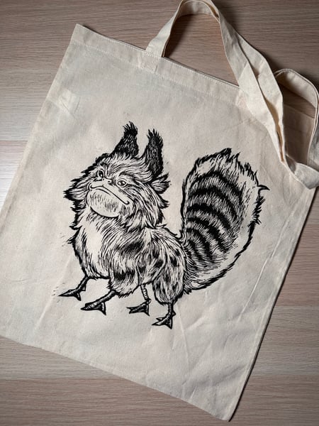 Image of hand printed Loth Cat canvas tote bag