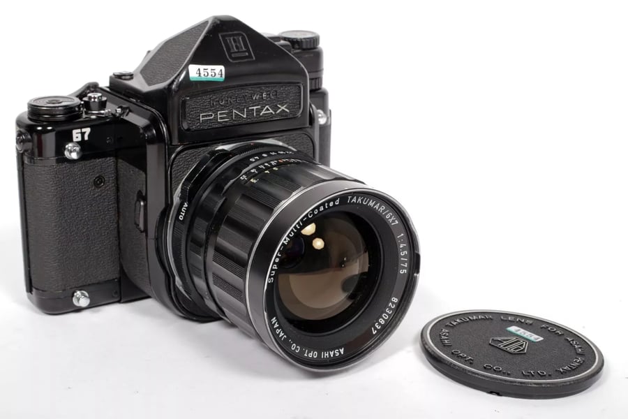 Image of Pentax 67 6X7 camera with TTL metering prism and SMC 75mm F4.5 lens #4554