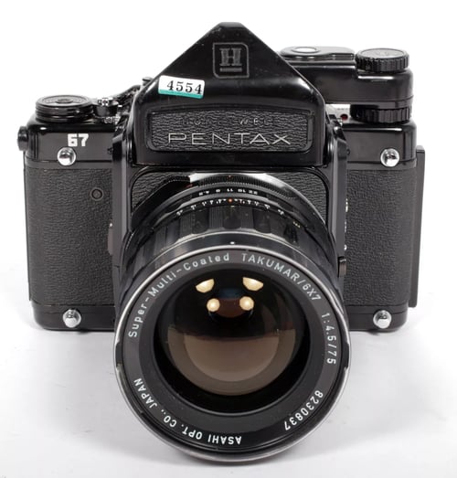 Image of Pentax 67 6X7 camera with TTL metering prism and SMC 75mm F4.5 lens #4554