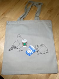 Image 2 of NYC Coffee Pigeon and Coffee Rat Version 2 Tote Bag, Reusable Bag