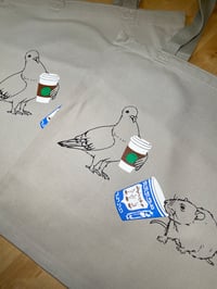 Image 3 of NYC Coffee Pigeon and Coffee Rat Version 2 Tote Bag, Reusable Bag