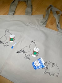 Image 4 of NYC Coffee Pigeon and Coffee Rat Version 2 Tote Bag, Reusable Bag