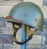 Image 16 of WWII M2 101st Airborne Helmet 502nd PIR D-bale Front Seam Paratrooper liner. Net, Scrim & Aid Kit. 